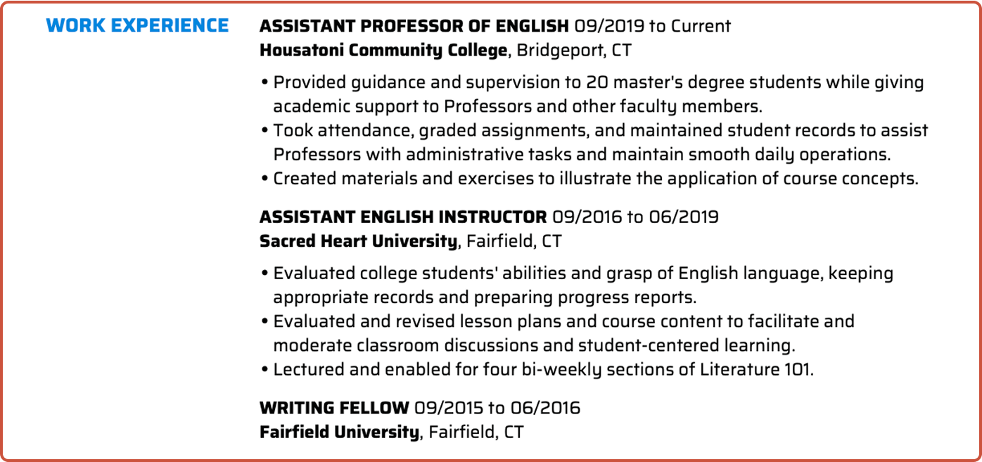 Work History CV hover