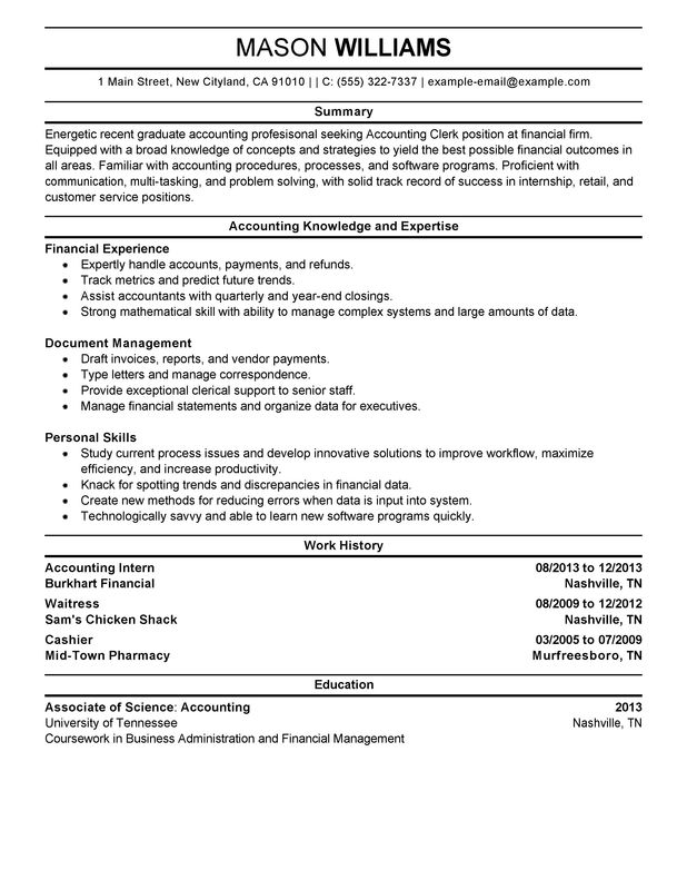 good resume objective examples accounting clerk