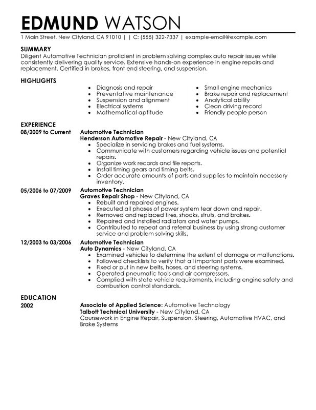 Automotive Technician Resume Examples {Created by Pros} MyPerfectResume