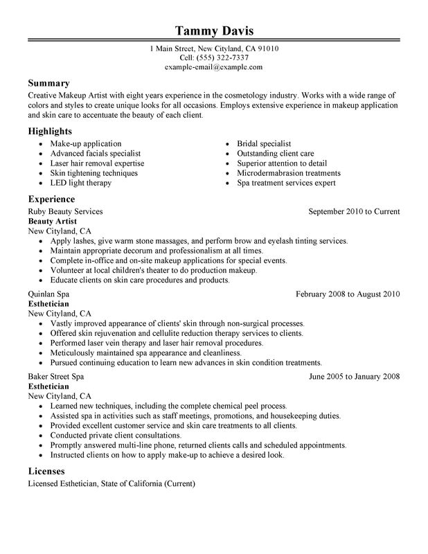 beauty artist resume examples created by pros myperfectresume beauty resume
