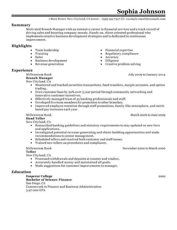 Branch Manager Resume Examples {Created by Pros 