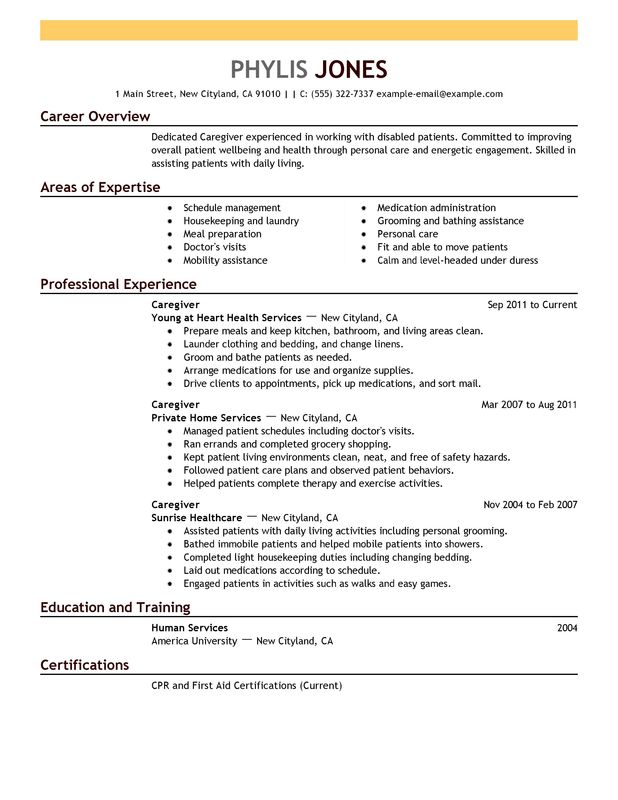 example of resume letter for caregiver