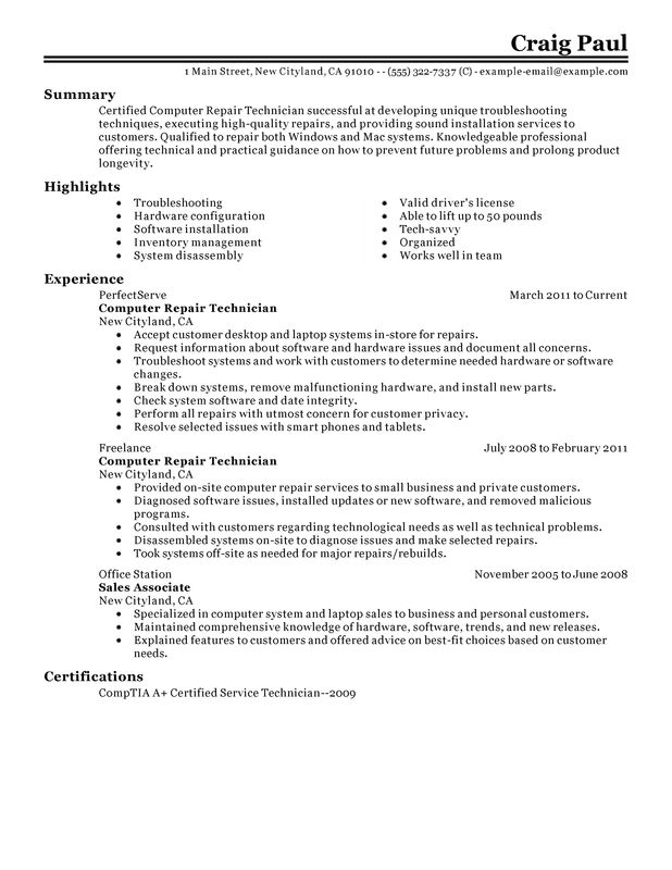 Computer Repair Technician Resume Examples {Created by 