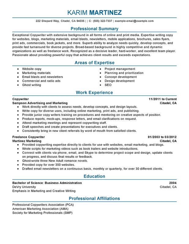 resume of a copywriter