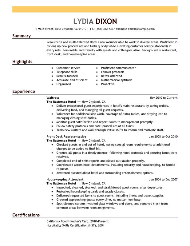 Hospitality Crew Member Resume Examples | MyPerfectResume