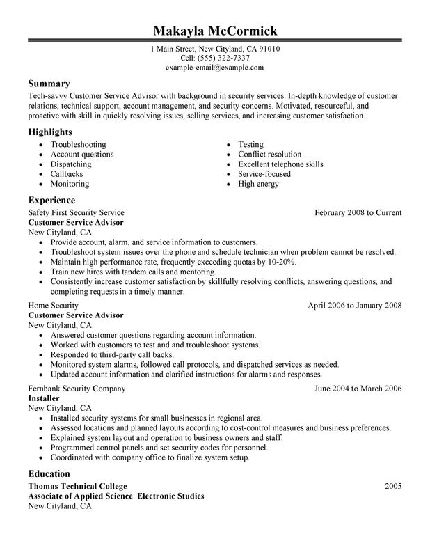 technical support customer service resume