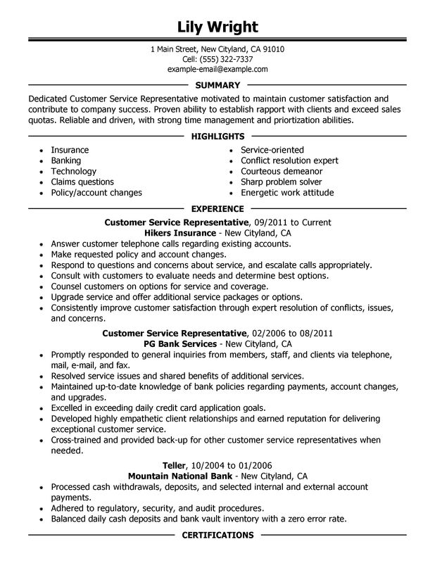 Customer Service Representative Resume Examples – Free to Try Today  MyPerfectResume