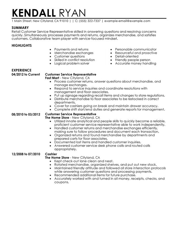 resume sample customer service representative