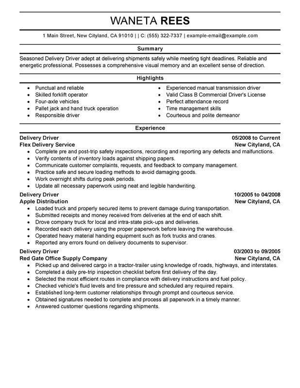 company driver job description for resume