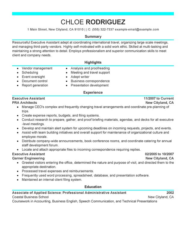 executive assistant summary for resume