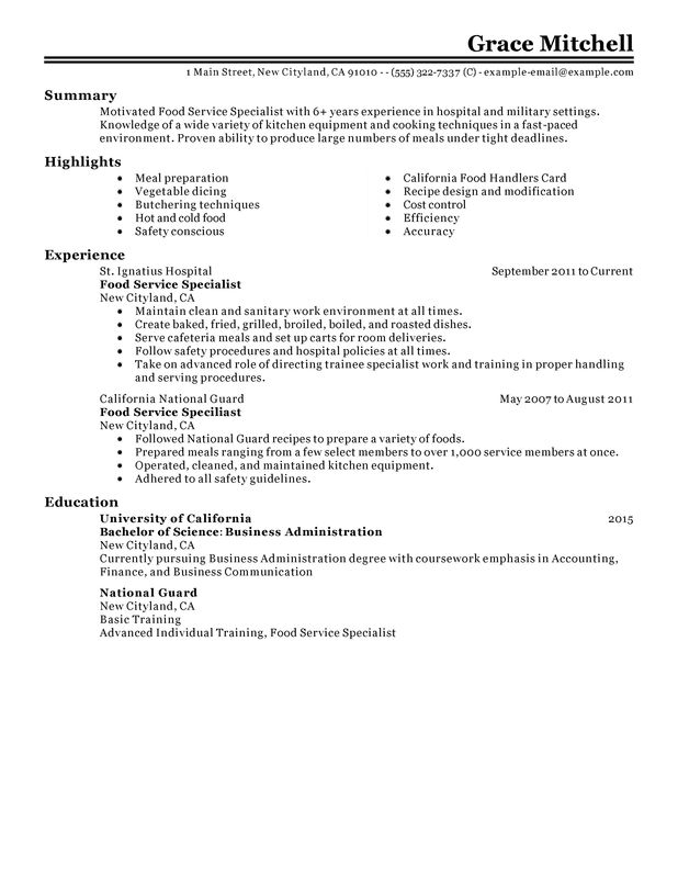 resume examples for food service