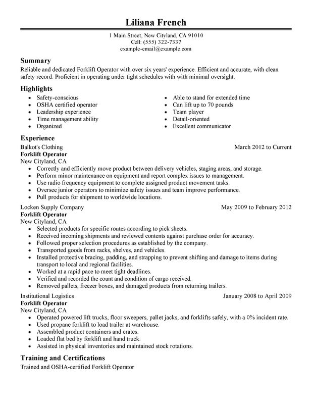 Unforgettable Forklift Operator Resume Examples To Stand Out Myperfectresume