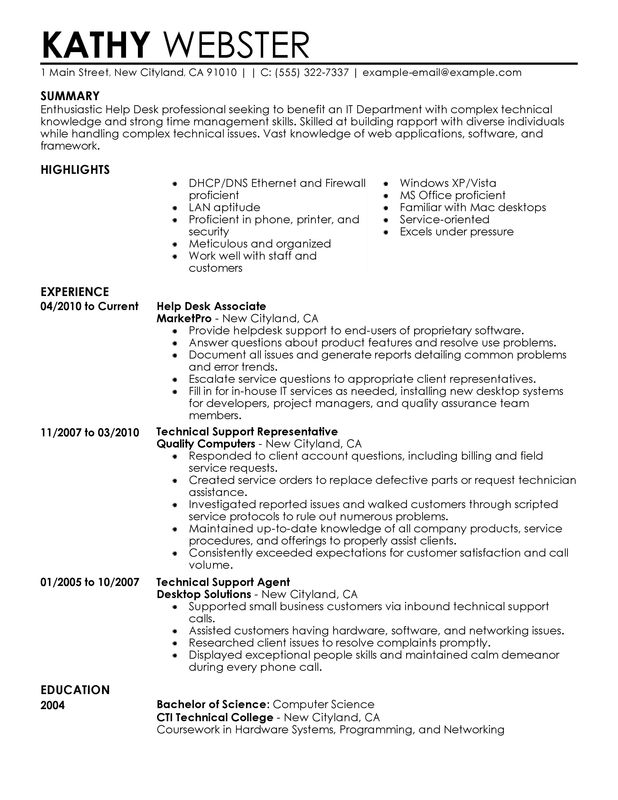 Help Desk Manager Resume Monte