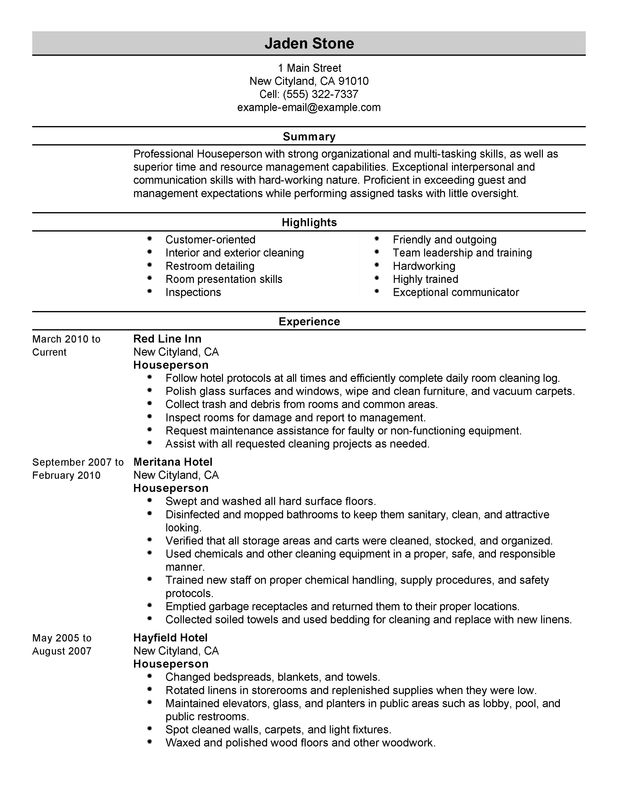 Unforgettable Houseperson Resume Examples to Stand Out | MyPerfectResume