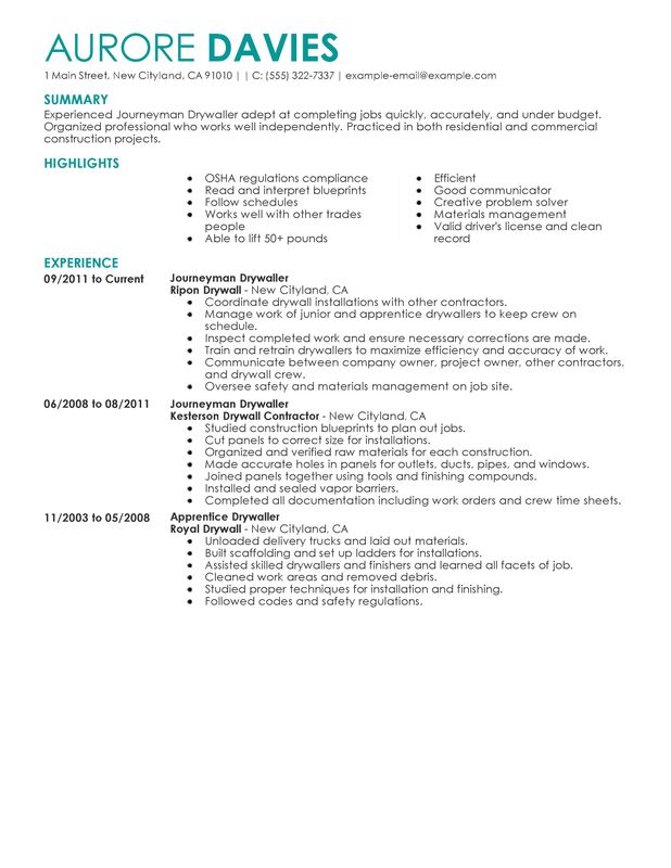 journeymen drywallers resume examples free to try today resume sample with picture