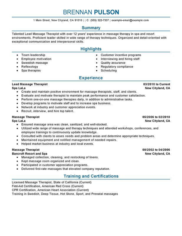 unforgettable lead massage therapist resume examples to stand out therapist resume
