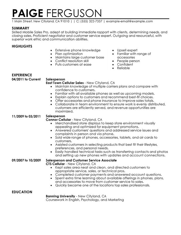 Mobile Sales Pro Resume Examples Myperfectresume