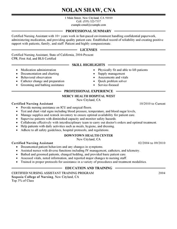 How to write a resume for cna position