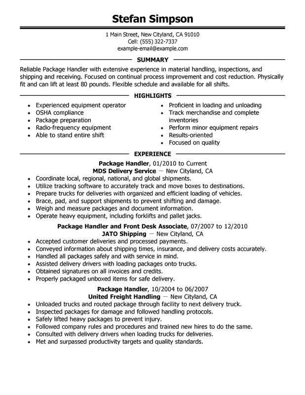 Package Handler Resume Examples Free To Try Today Myperfectresume