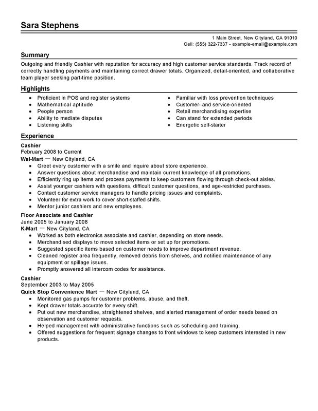 job duties for cashier on resume