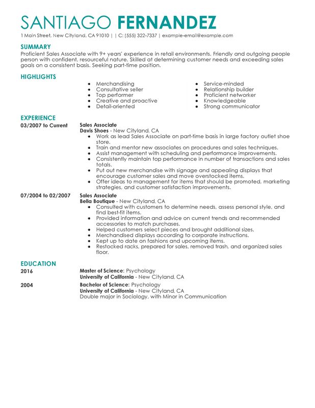 resume for sales associate