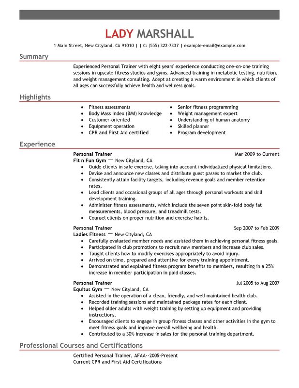 resume objective for fitness trainer