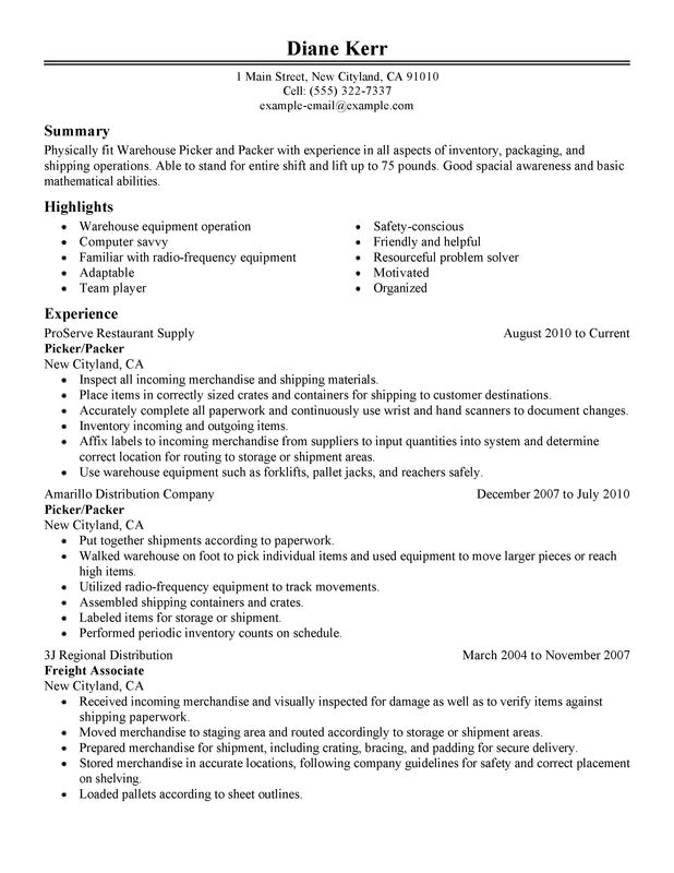 Picker and Packer Resume Examples {Created by Pros ...