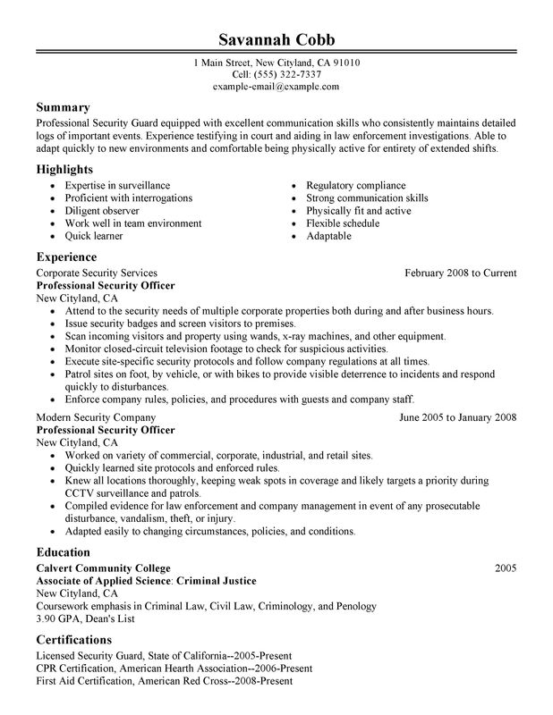 Security Guard Resume Template from www.myperfectresume.com