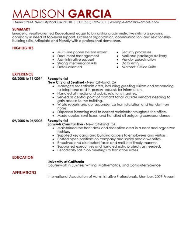 Medical receptionist resume ideas