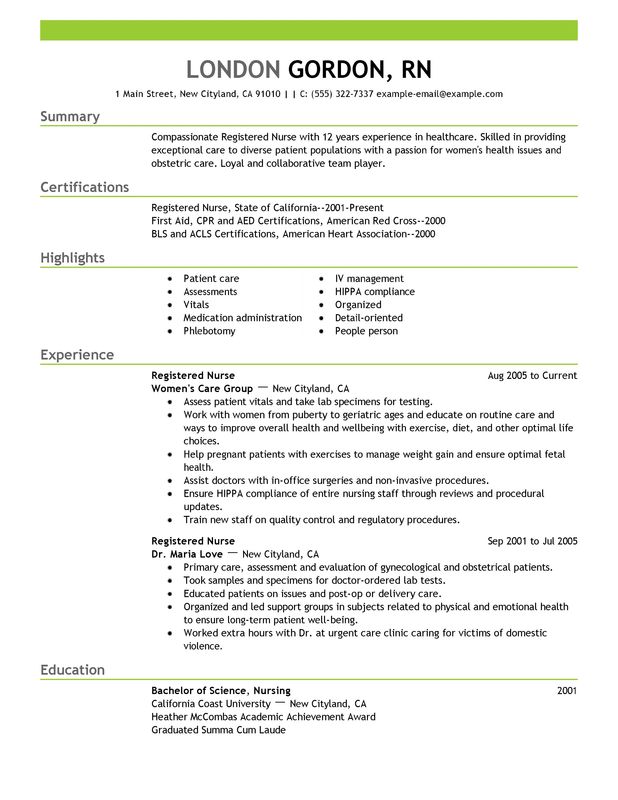 resume sample rn position