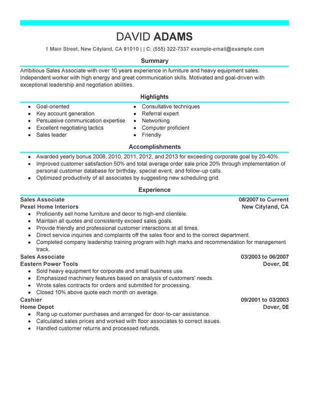 objective on resume for sales associate