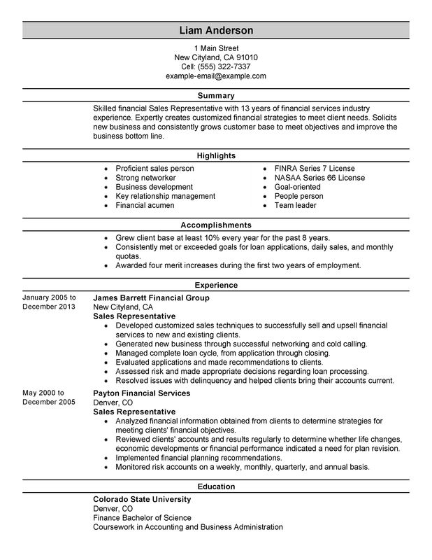 resume summary examples for sales representative