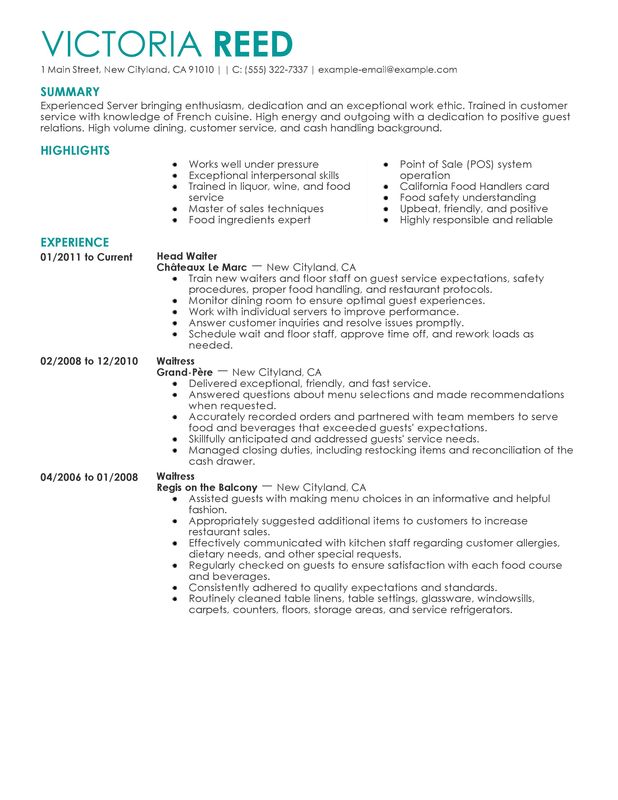 Unforgettable Restaurant Server Resume Examples to Stand ...