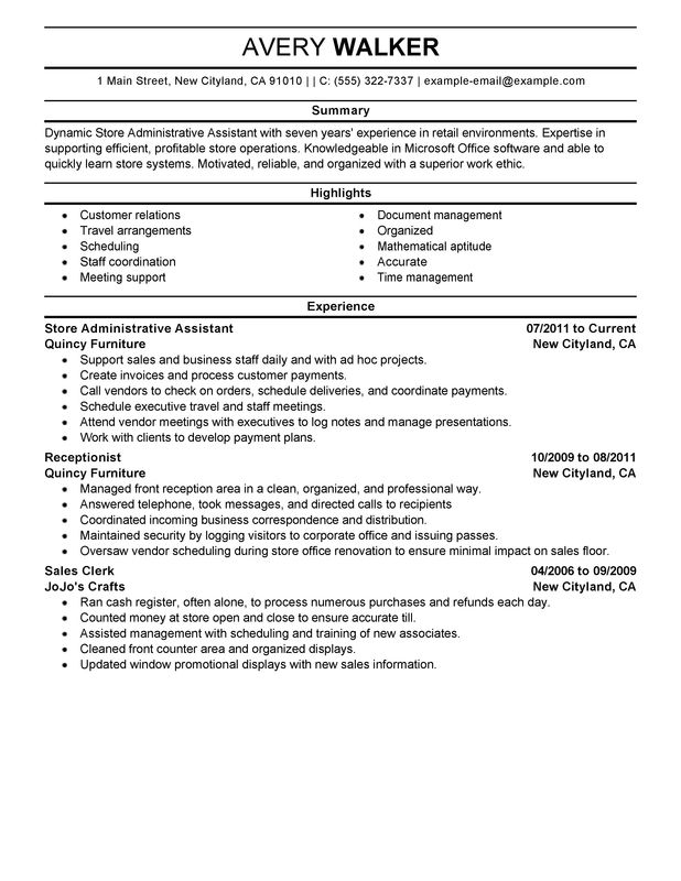 Store Administrative Assistant Resume Examples {Created by ...