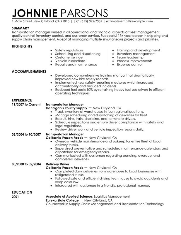 sample transportation management resume magdalene project org fleet management resume