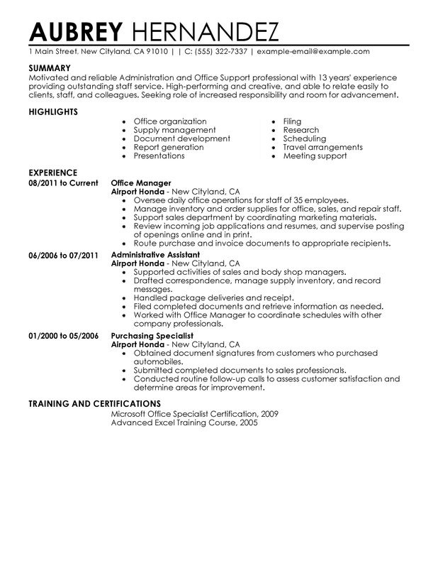 Impactful Professional Administration Office Support Resume