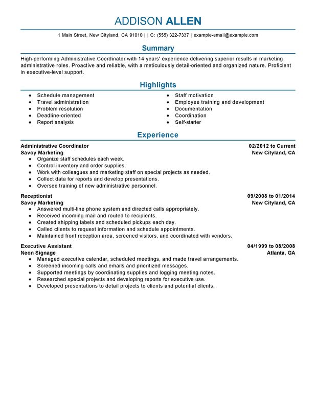 Administrative Coordinator Administration And Office Support