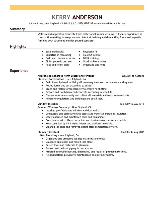 apprentice concrete form setter and finisher resume writing the perfect resumes
