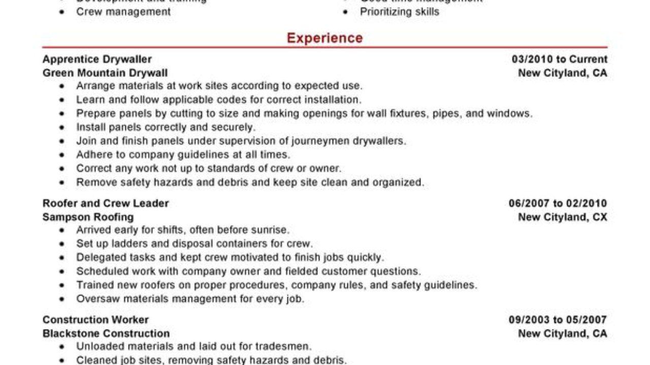 unforgettable apprentice drywaller resume examples to stand roofing resume examples