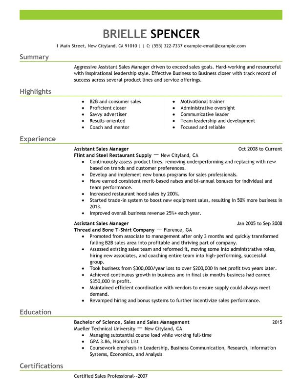 Assistant Managers Resume Examples {Created by Pros ...