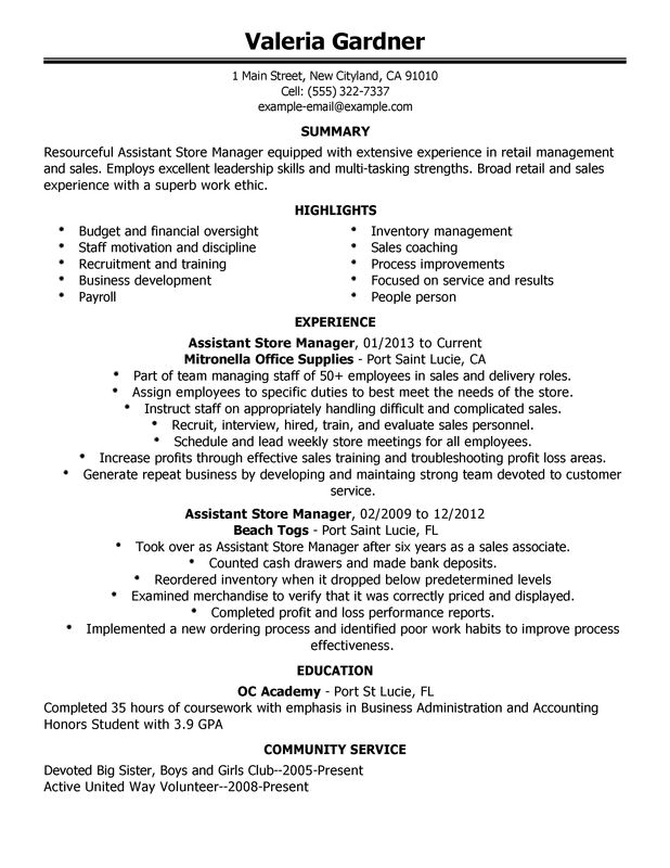 Unforgettable Assistant Retail Store Manager Resume Examples to Stand