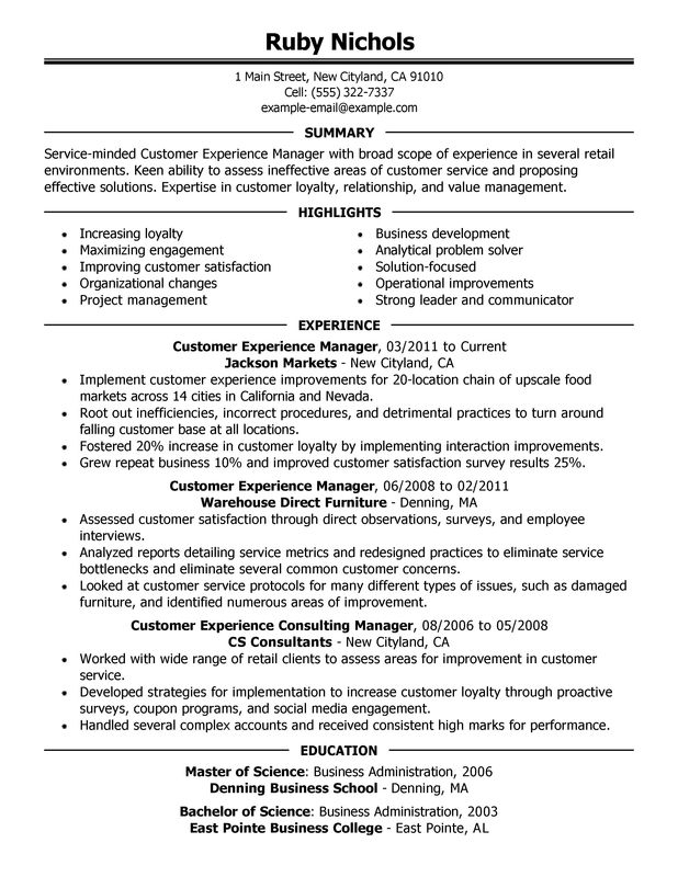 customer experience manager resume examples