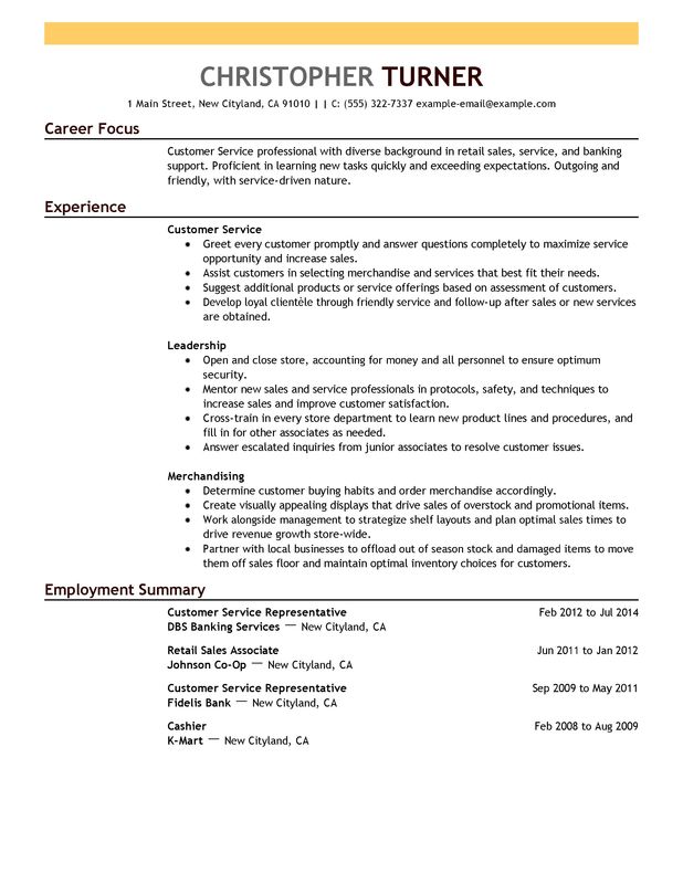customer services and sales resume