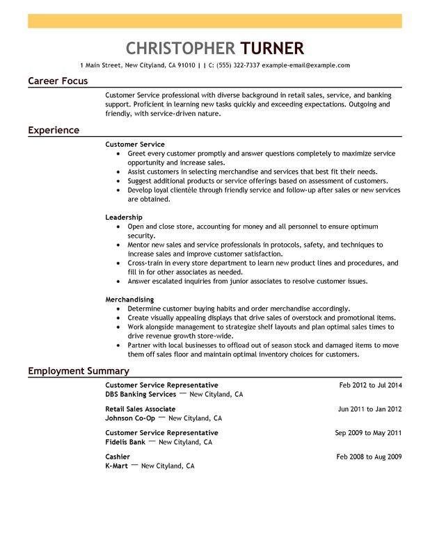 resume summary examples for customer service