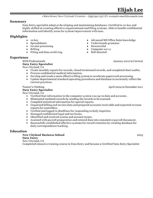 data entry resume search