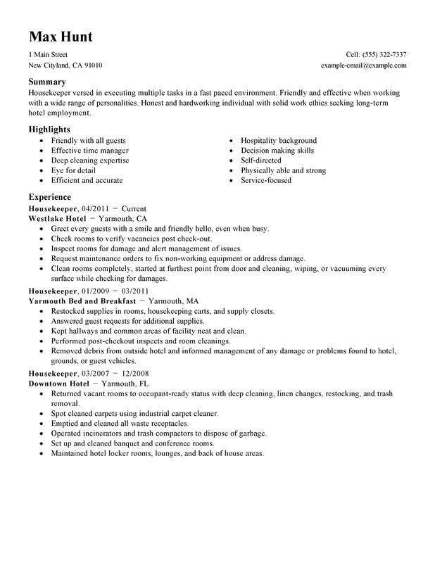 Housekeeper Resume Examples Myperfectresume