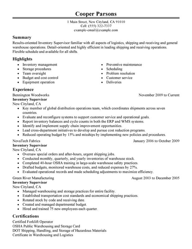 Production Supervisor Resume Template