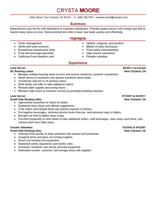 Unforgettable Lane Server Resume Examples to Stand Out ...