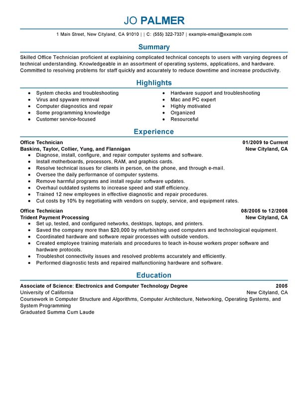 office technician resume examples free to try today computer support technician resume