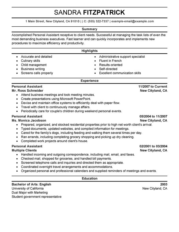 Personal Assistant Resume Examples {Created by Pros ...